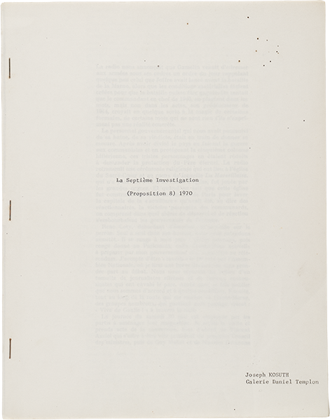 La Septième Investigation: (Proposition 8) 1970